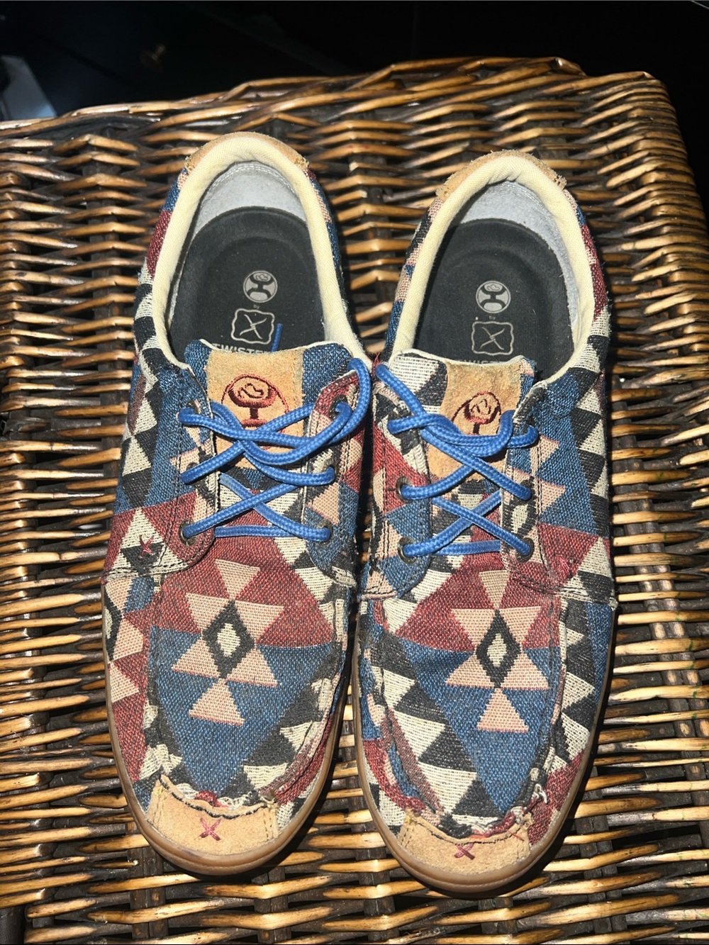 Hooey Men's Aztec Canvas Sneakers in Blue, Burgundy & Tan